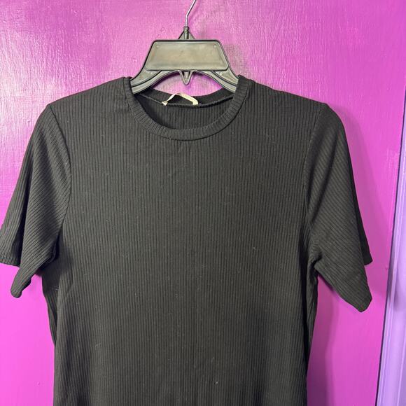 Reformation Jeans Black Ribbed T Shirt Dress Size Small Sustainable Stretch - Picture 3 of 9